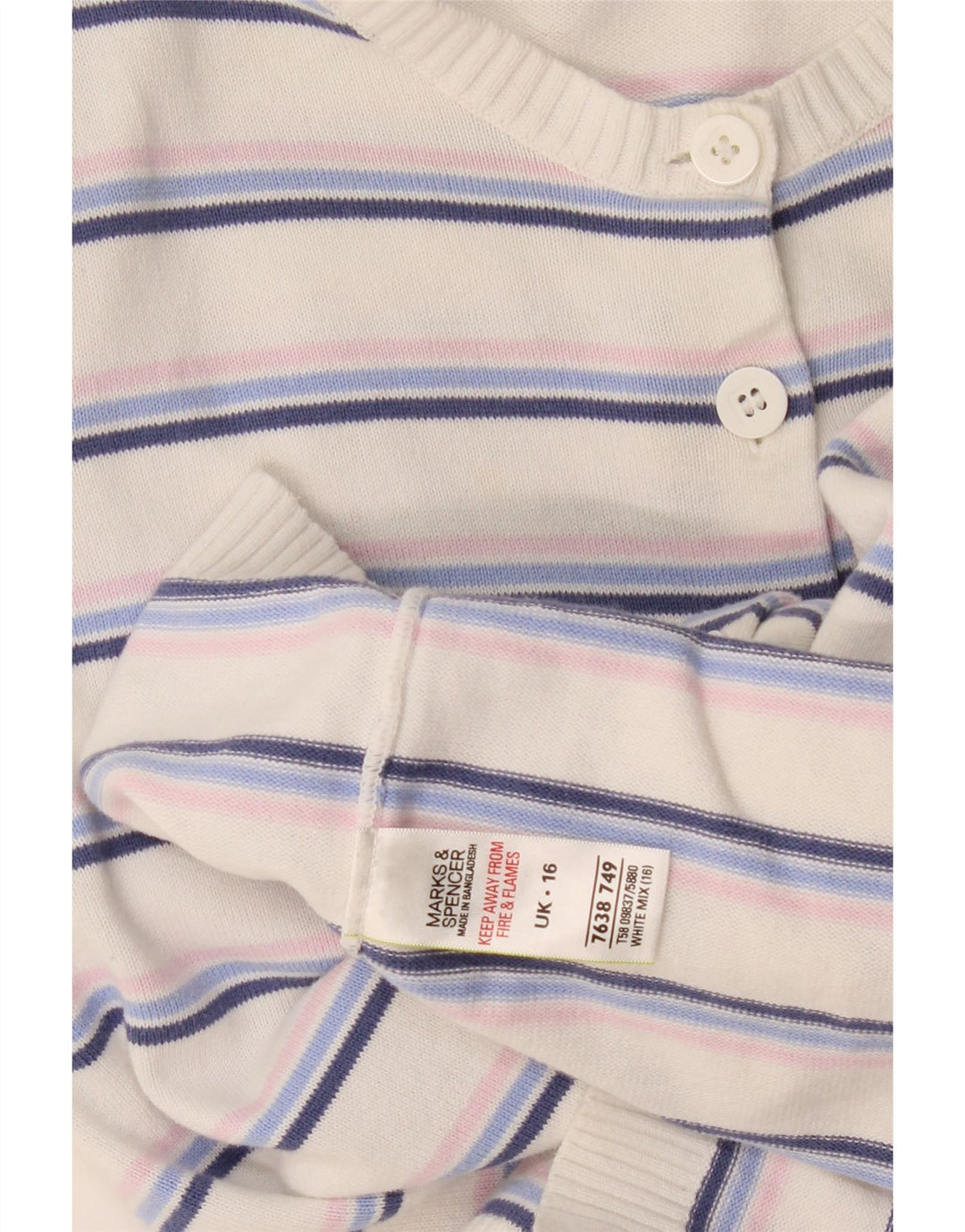 Marks & Spencer Dame Cardigan Sweater UK 16 Stor Hvidstribet
