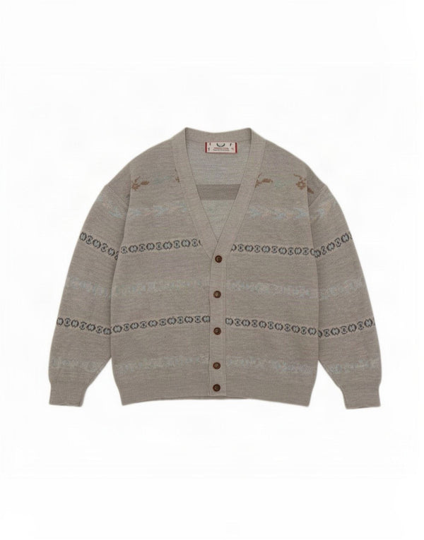 Vintage herre cardigan sweater XL grå stribet uld