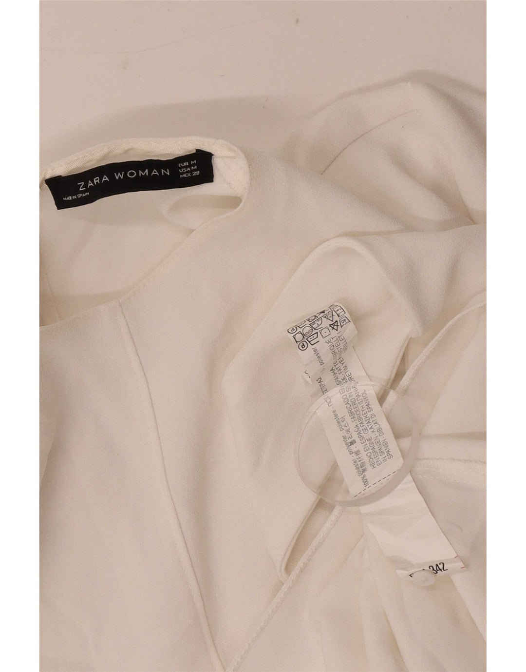 Zara Dame Asymmetrisk Bluse Top UK 12 Medium White Polyester