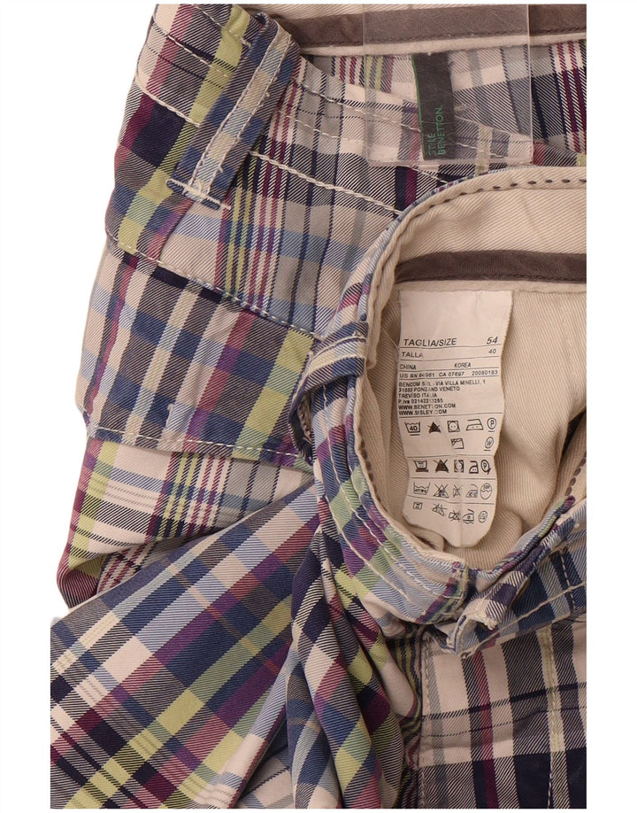 BENETTON Mens Cargo Shorts IT 54 2XL W40  Multicoloured Check Cotton