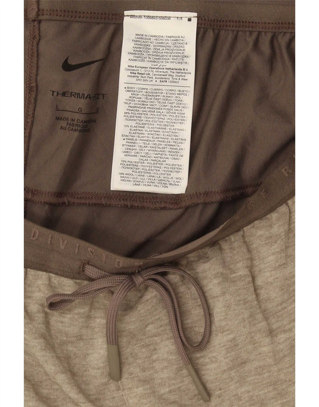 Nike herre Therma-Fit træningsdragt bukser, store grå flækkede polyester