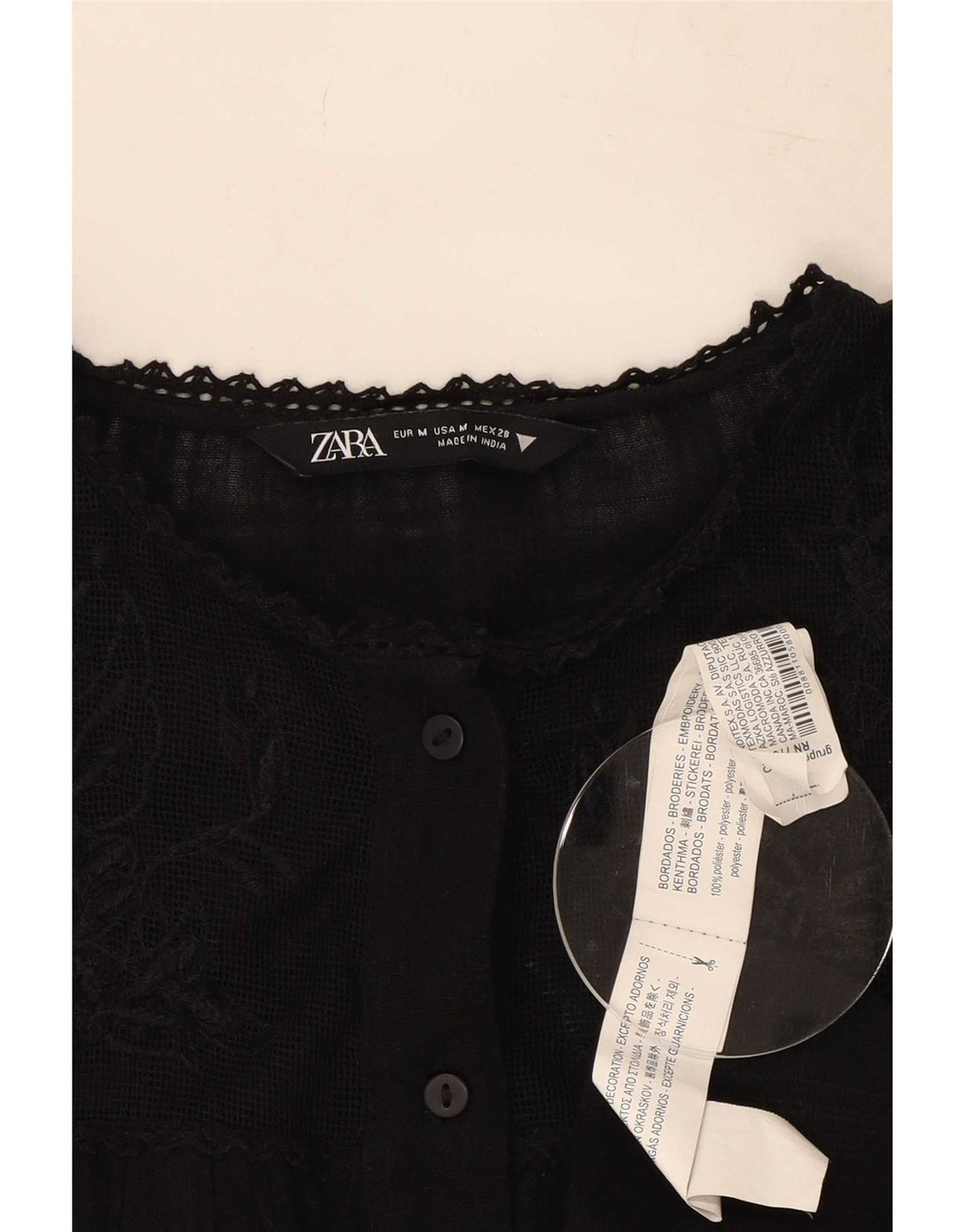 Zara Dame Shirt Bluse UK 14 Medium Black Floral Polyester