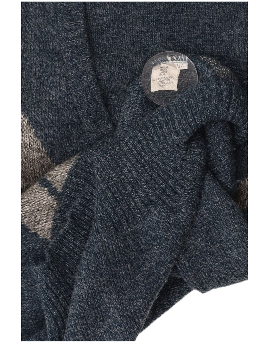 VINTAGE Herre V-hals sweater IT 52 Large Navy Blue Argyle/Diamond