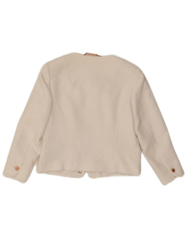 Ted Baker Dame Crop Blazer Jakke Størrelse 3 Medium Hvid Polyester