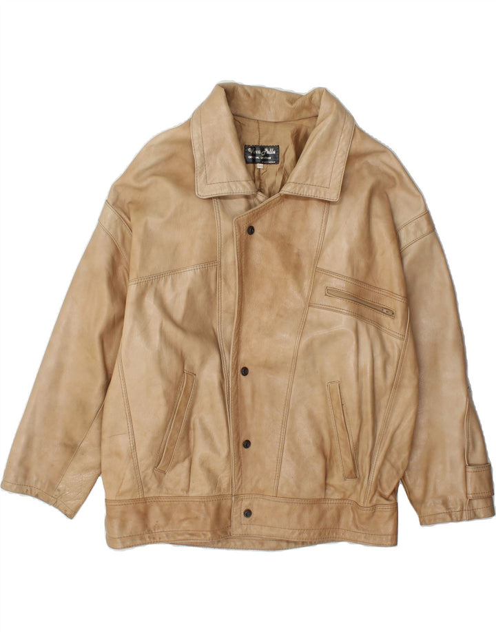 VINTAGE Mens Leather Jacket IT 50 Large Beige Leather Vintage Vintage and Second-Hand Vintage from Messina Hembry 
