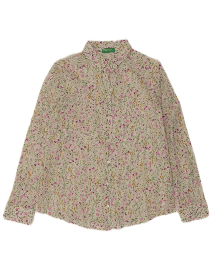 BENETTON Dameskjorte UK 14 Medium White Floral