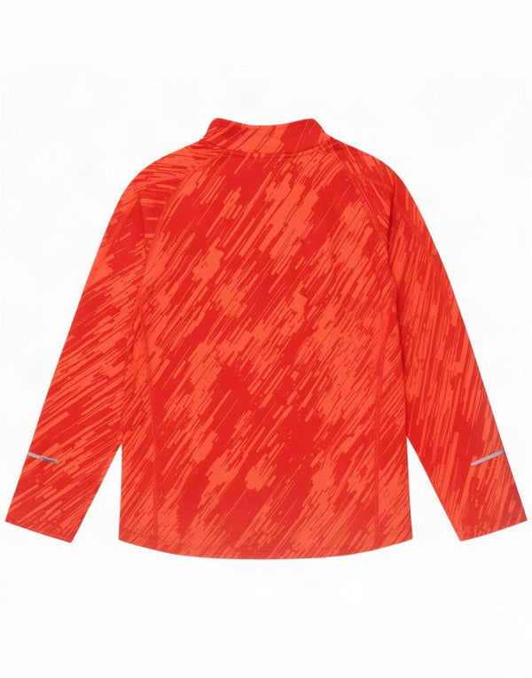 Nike Girls Dri Fit Zip Neck Top Long Sleeve 12-13 Years Large Red Striped