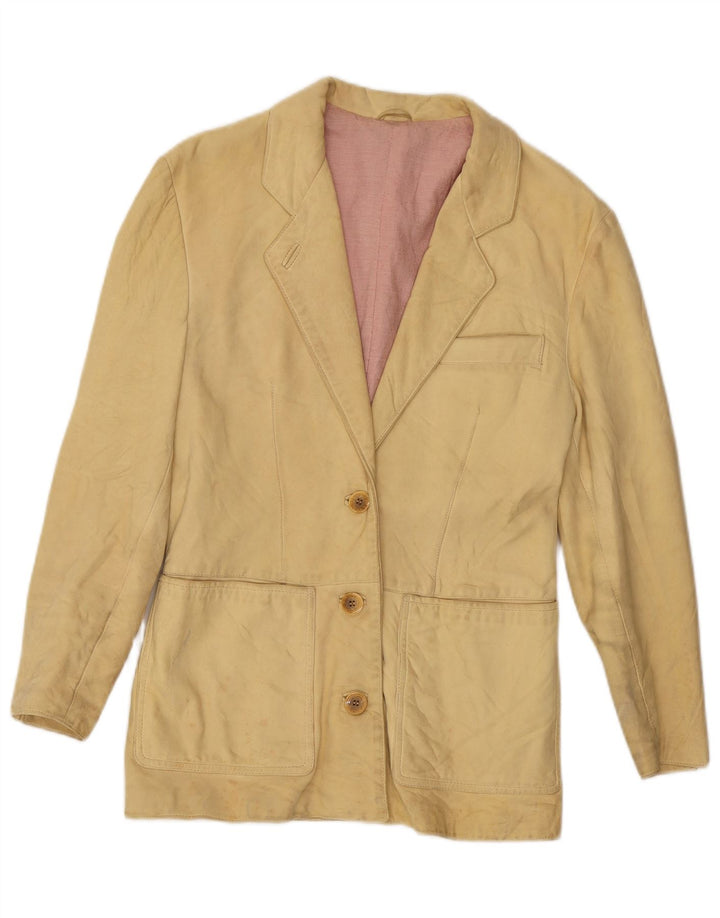 Vintage dame 3-knaps læder blazerjakke UK 10 Small Yellow