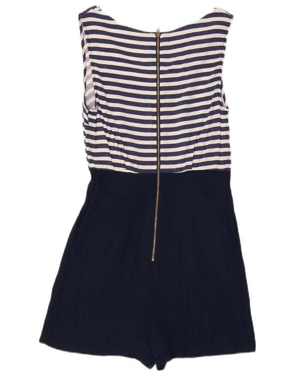 Topshop Dame Ærmeløs Playsuit UK 10 Small Navy Blue Stribet Viscose