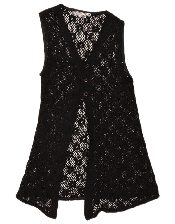 Vintage Dame Ærmeløs Se Through Cardigan Top UK 12 Medium Black