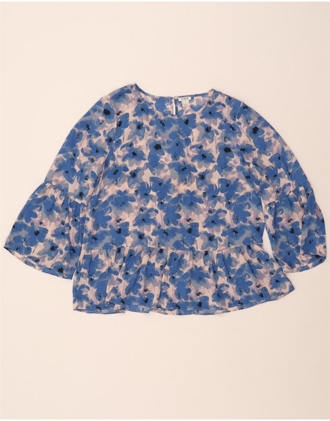J. CREW Dame 3/4-ærmet blusetop UK 14 Medium Blue Floral Polyester