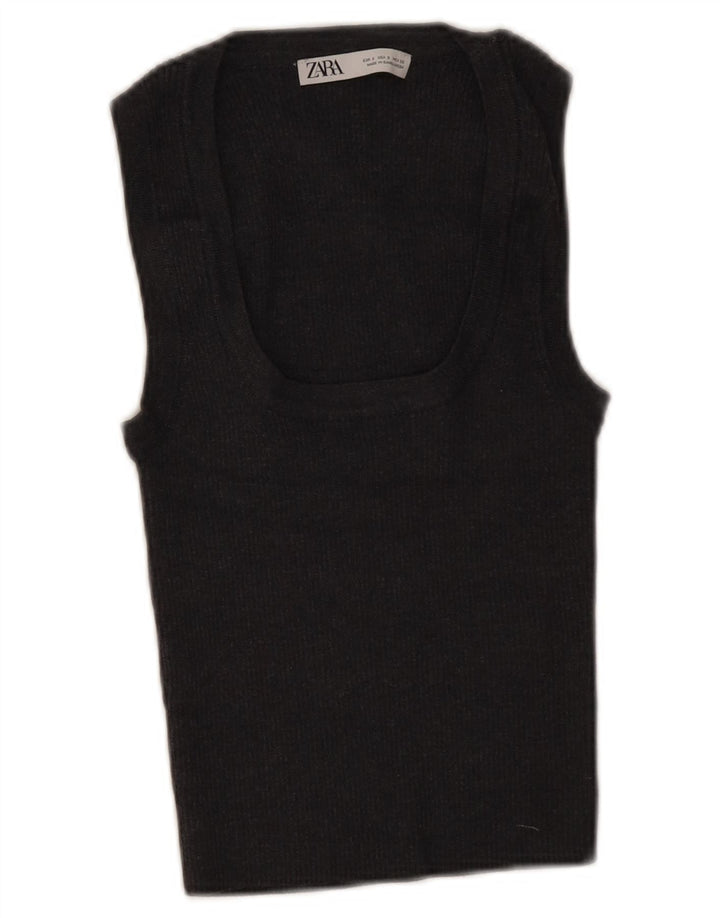 Zara Womens Crop Top UK 8 Small Grå Bomuld
