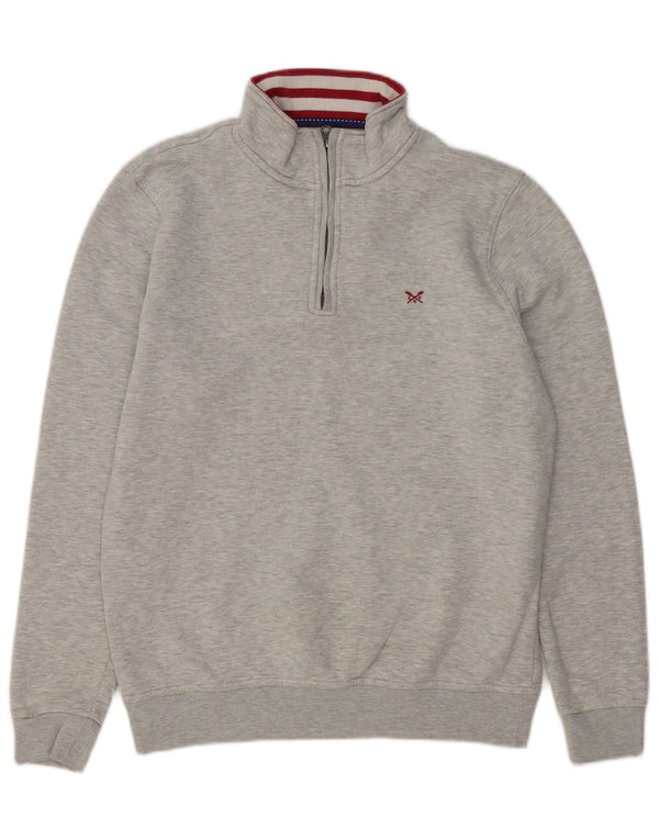 Besætningstøj Herre Zip Neck Sweatshirt Jumper Stor Grå Flecked Bomuld