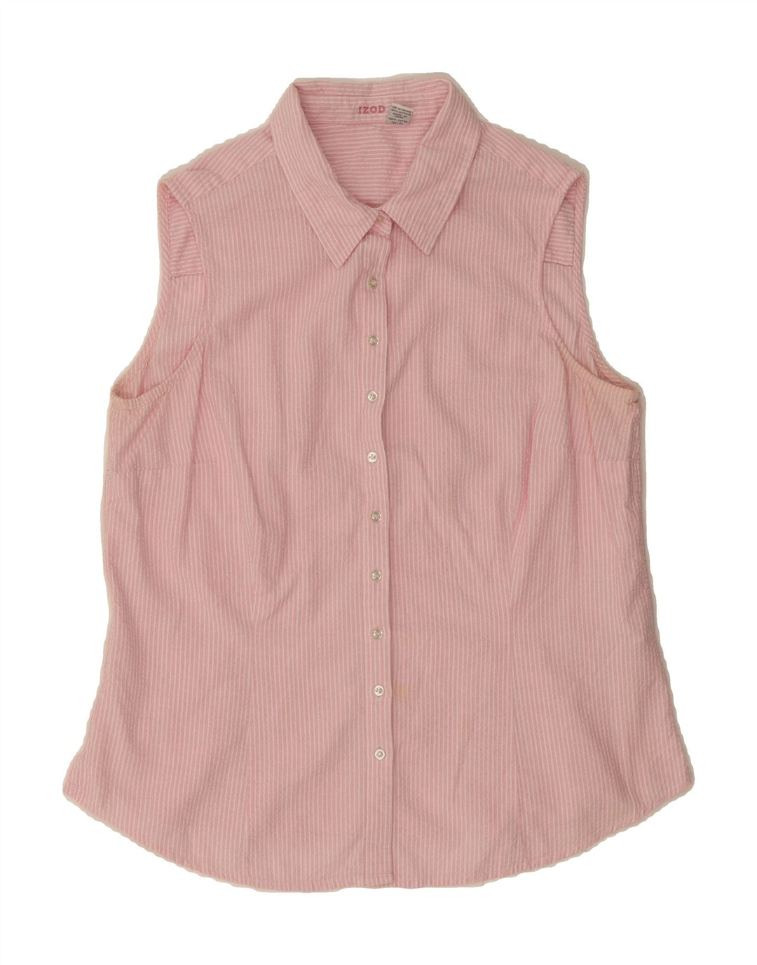 IZOD Womens Sleeveless Shirt UK 14 Medium Pink Striped Cotton Vintage Izod and Second-Hand Izod from Messina Hembry 