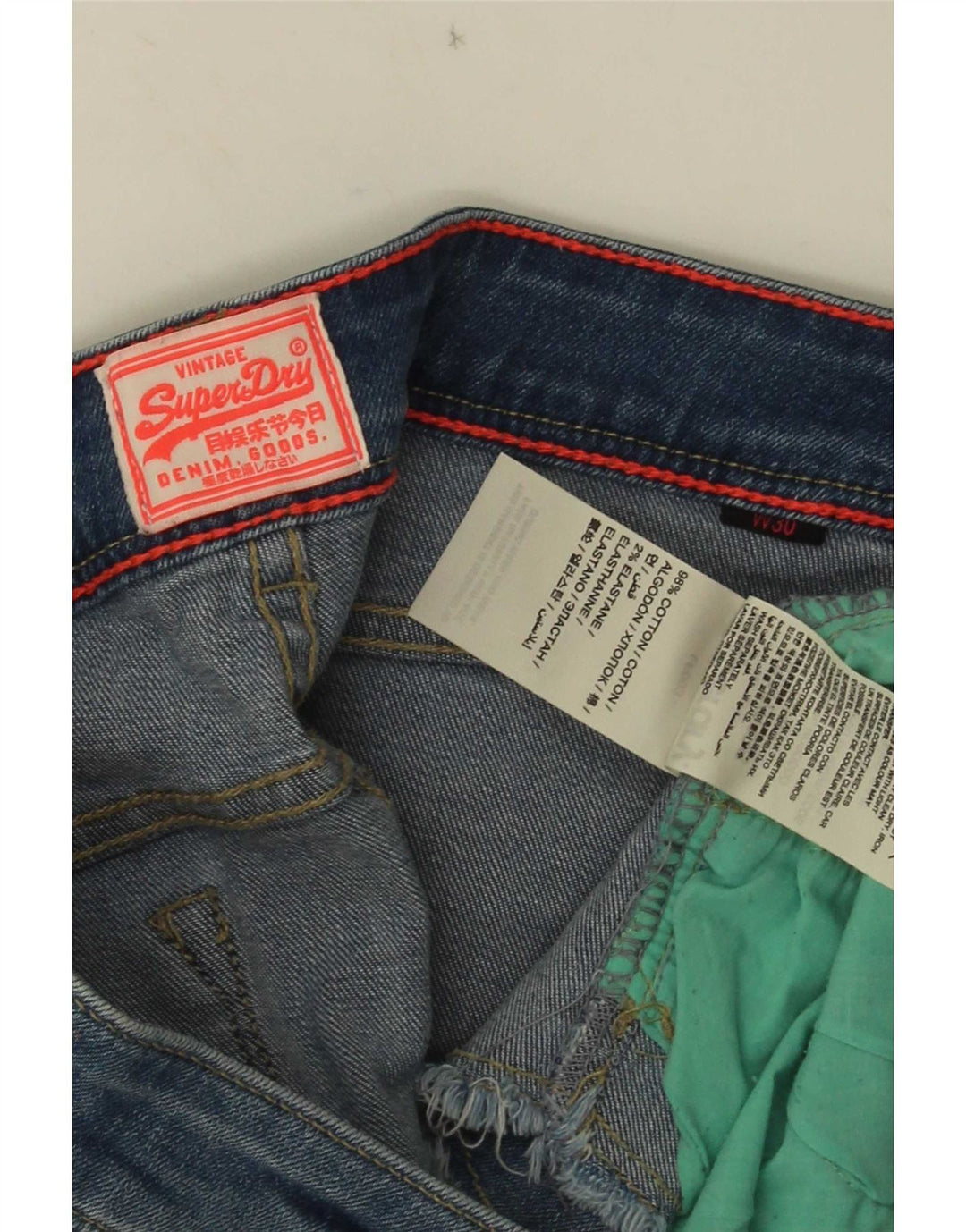 Superdry denim Hot Pants med lav talje til kvinder W30 mellemblå bomuld