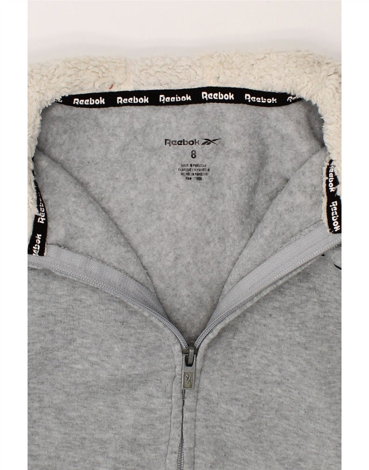 REEBOK Boys Graphic Zip Hoodie Sweater 7-8 Years Grey Polyester Vintage Reebok and Second-Hand Reebok from Messina Hembry 