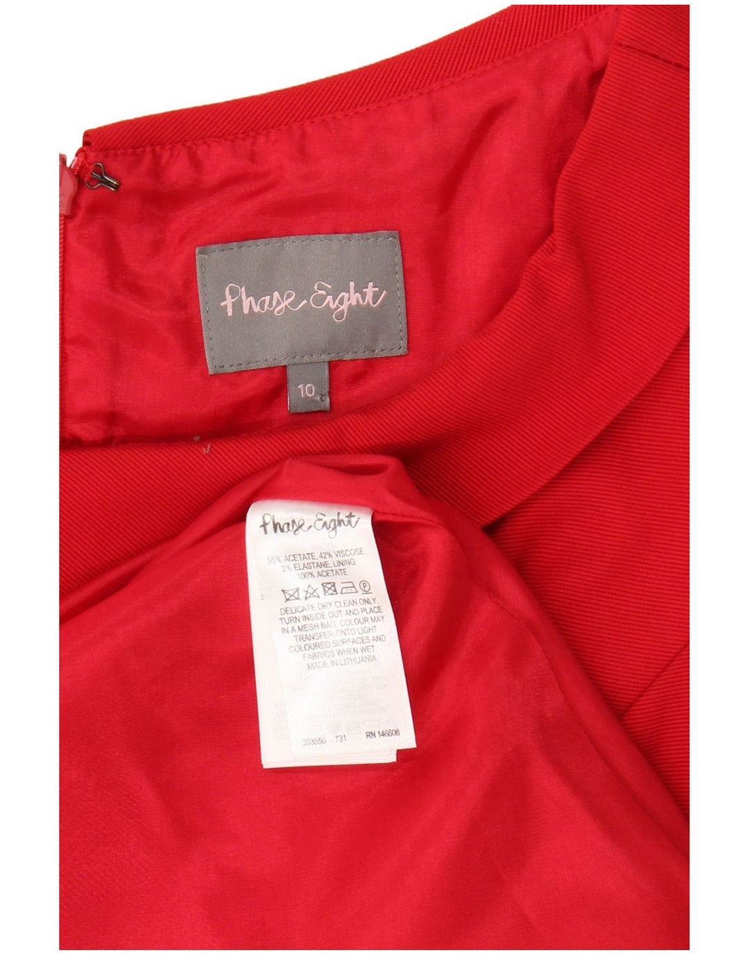 FASE otte Dame Ærmeløs A-line Kjole UK 10 Small Red Acetate