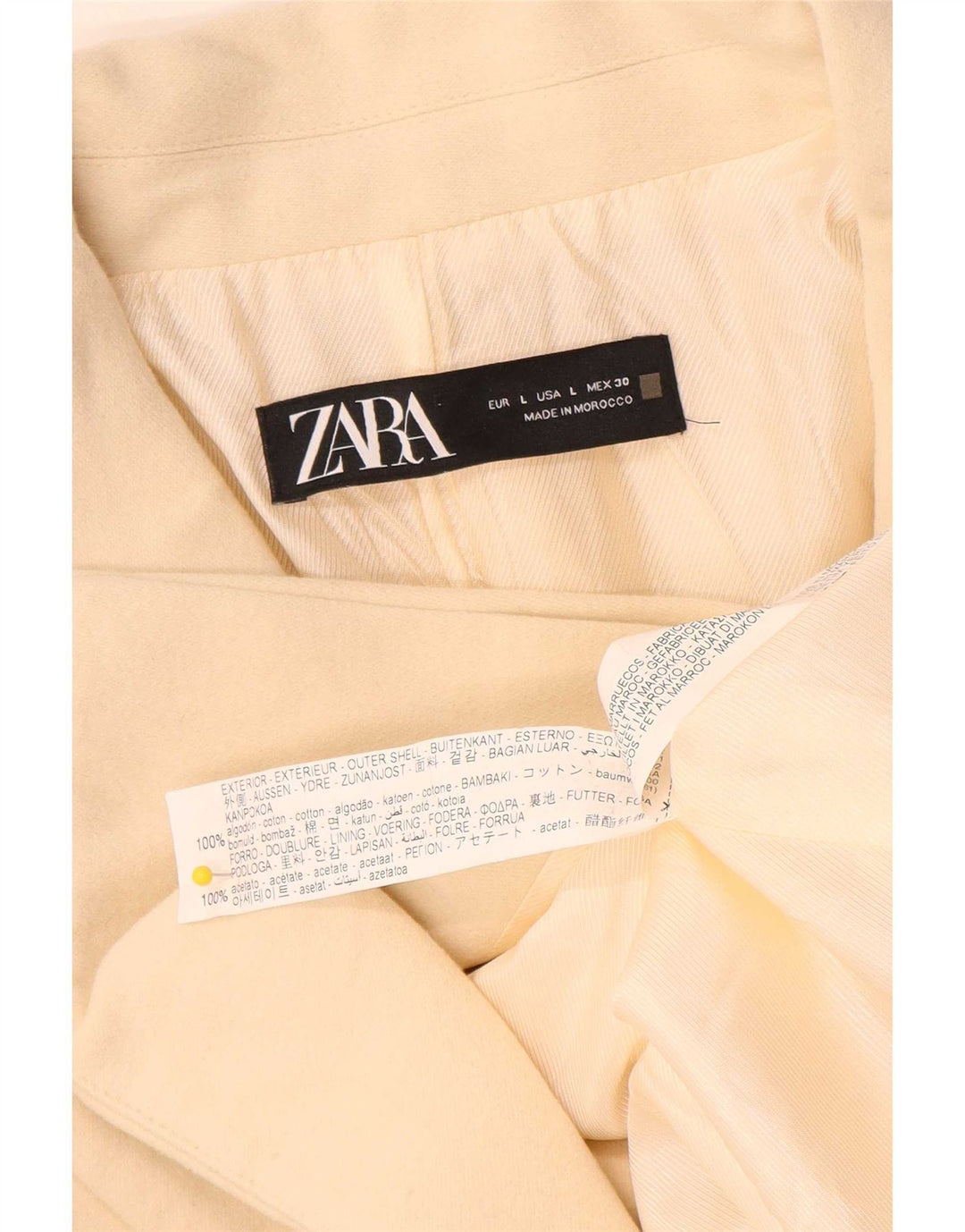 Zara Dame Dobbeltradet Blazer Jacket UK 16 Large Off White Bomuld
