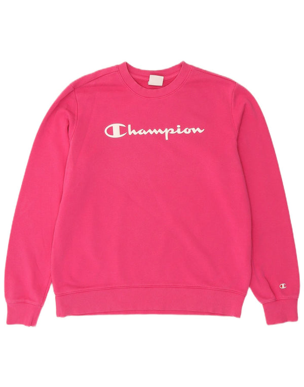 Champion Dame Grafisk Sweatshirt Jumper UK 16 Large Pink Bomuld