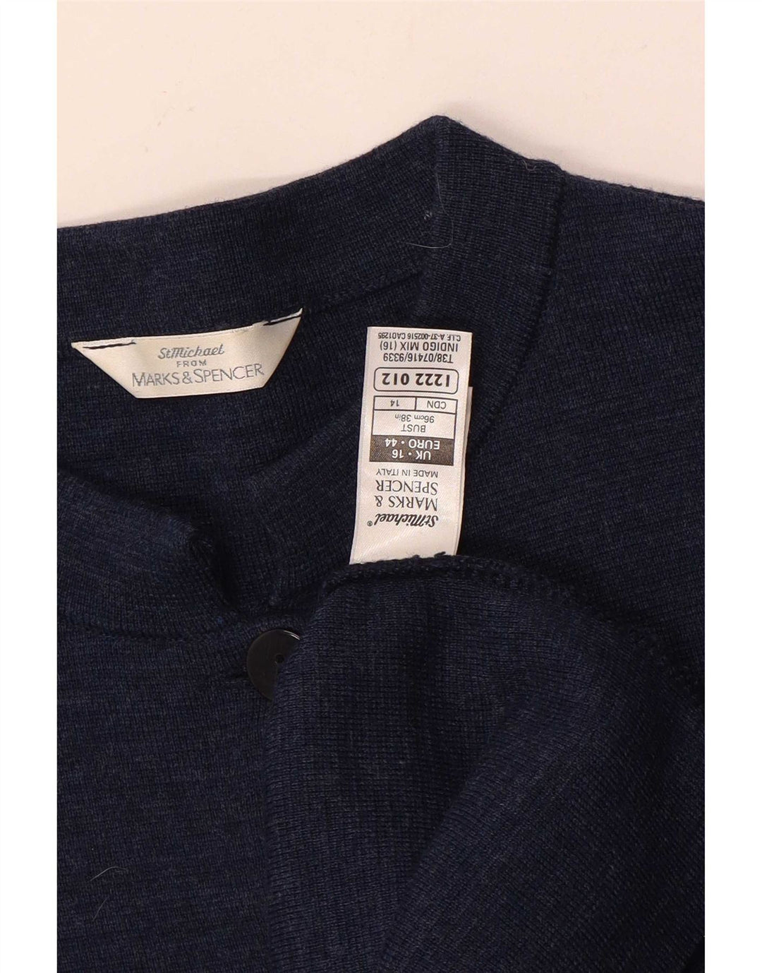 Marks & Spencer Dame Longline Cardigan Sweater UK 16 Large Navy Blue Wool