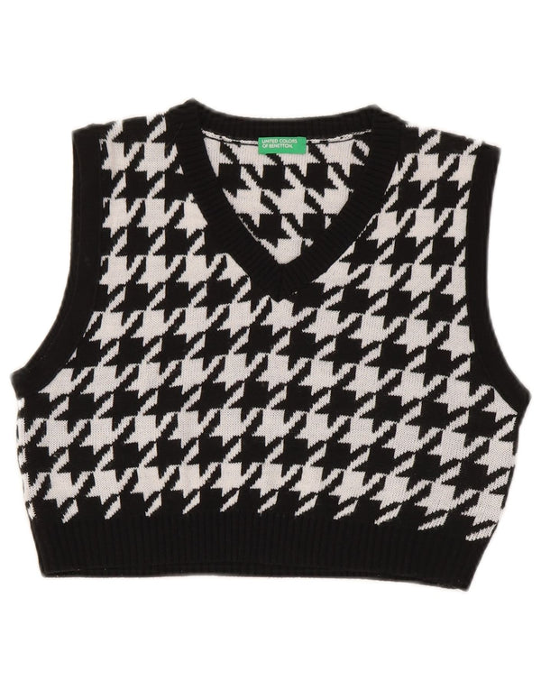 Benetton Girls Crop Vest Tank Top 11-12 år 2XL Sort Houndstooth Akryl