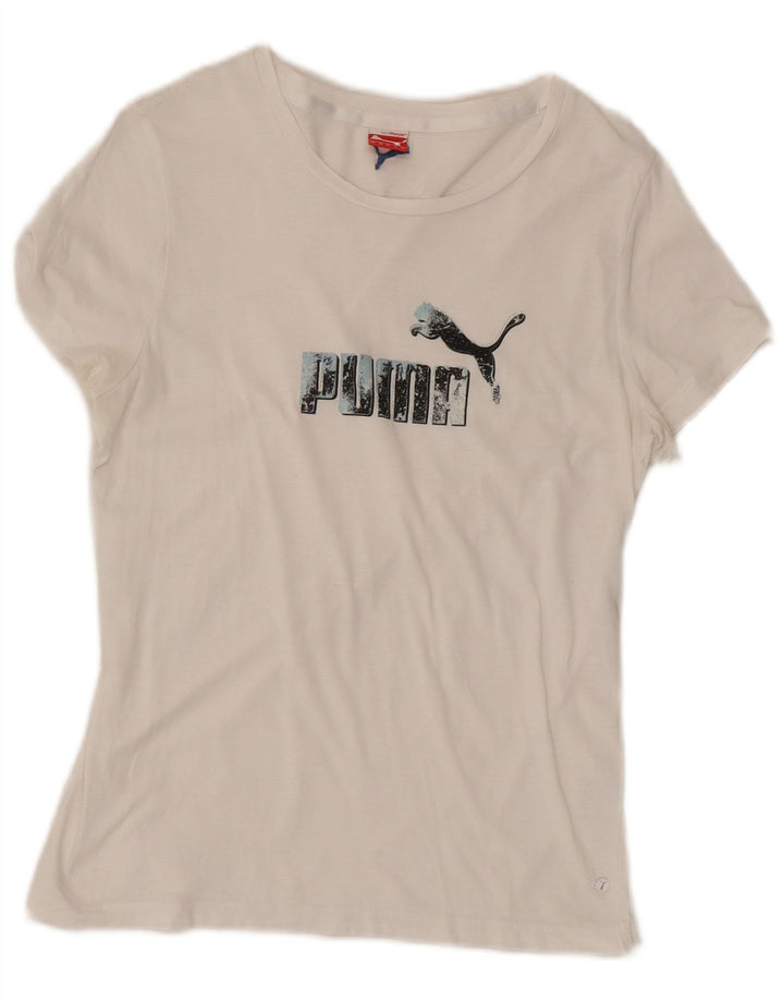 Puma Grafisk T-Shirt Top til kvinder DK 14 Stor Hvid
