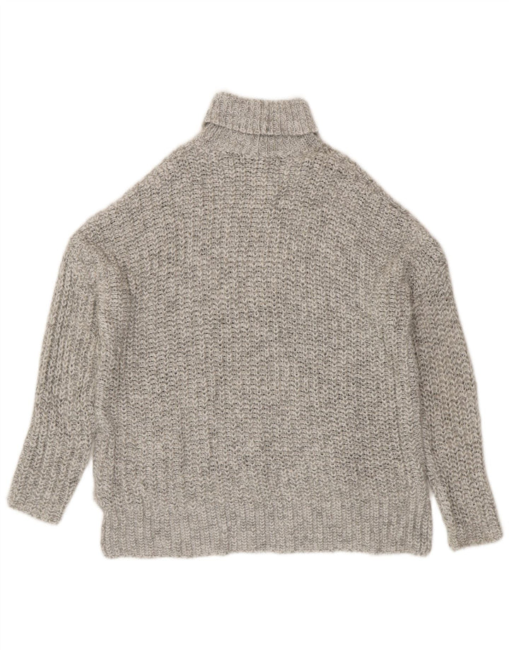 Zara Dame Oversized Roll Neck Jumper Sweater UK 14 Medium Grey Flecked