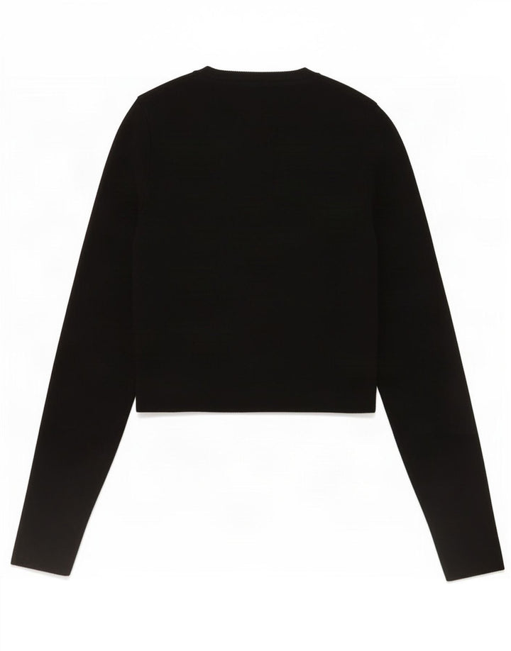 Zara Womens Crop Top Langærmet UK 12 Medium Black Viscose