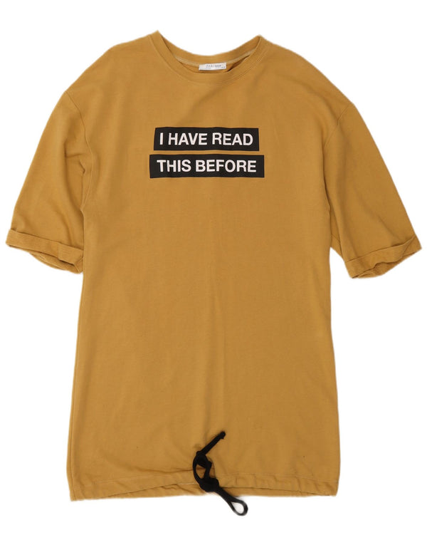 Zara Dame Trafaluc Grafisk T-Shirt Kjole UK 10 Lille Brun