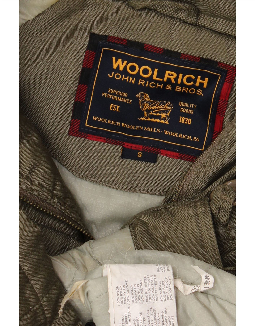 Woolrich Dame Hooded Parka Jacket UK 10 Small Khaki Nylon