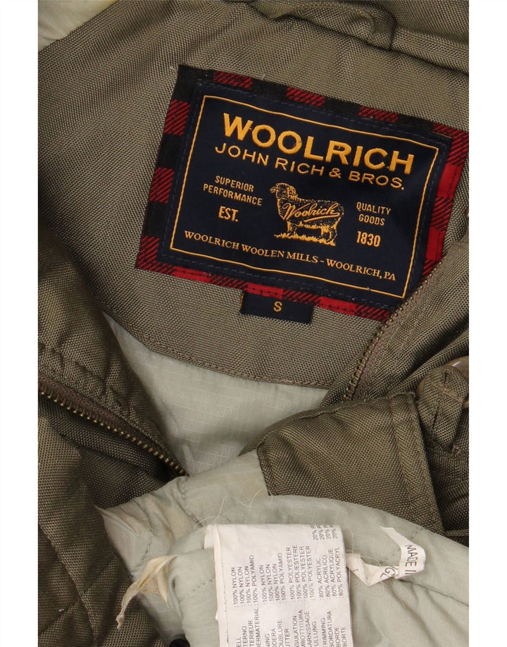 Woolrich Dame Hooded Parka Jacket UK 10 Small Khaki Nylon