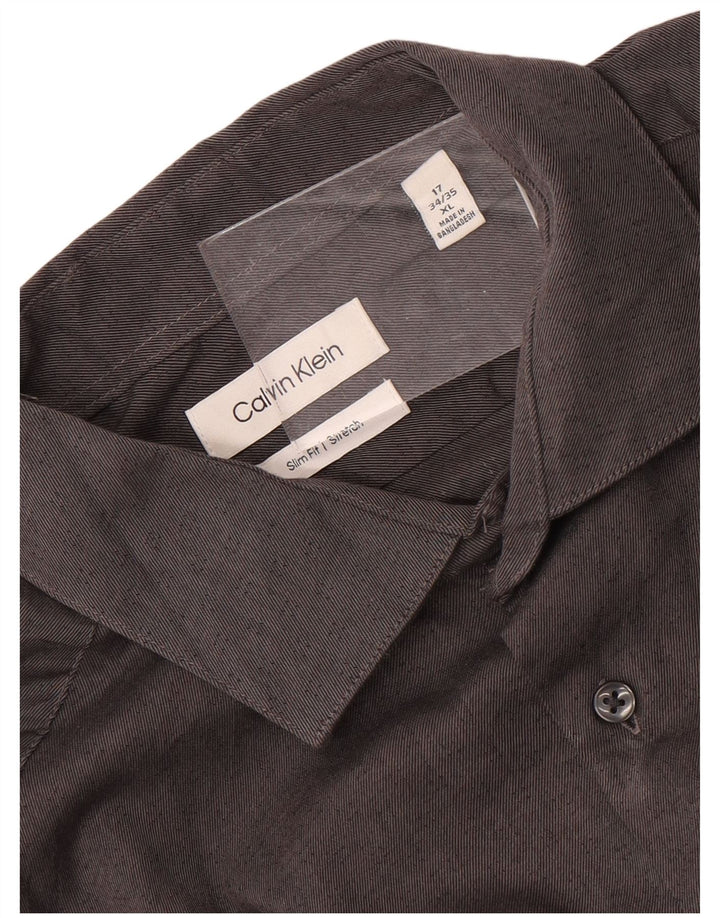 Calvin Klein Herre Slim Fit Skjorte Størrelse 17 XL Grå Flecked
