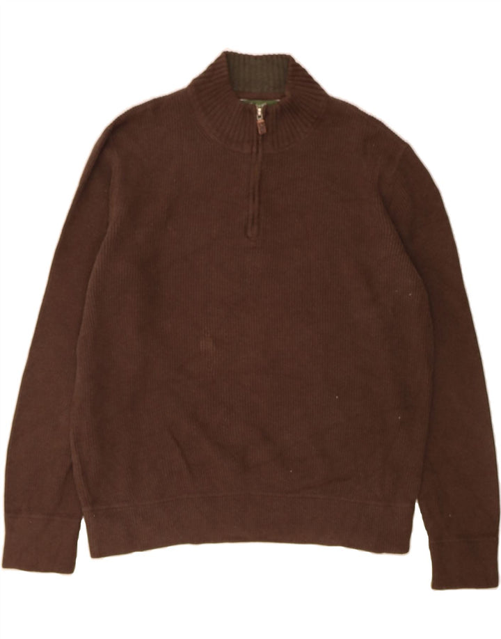 EDDIE BAUER Mens Zip Neck Jumper Sweater XL Brown Cotton Vintage Eddie Bauer and Second-Hand Eddie Bauer from Messina Hembry 