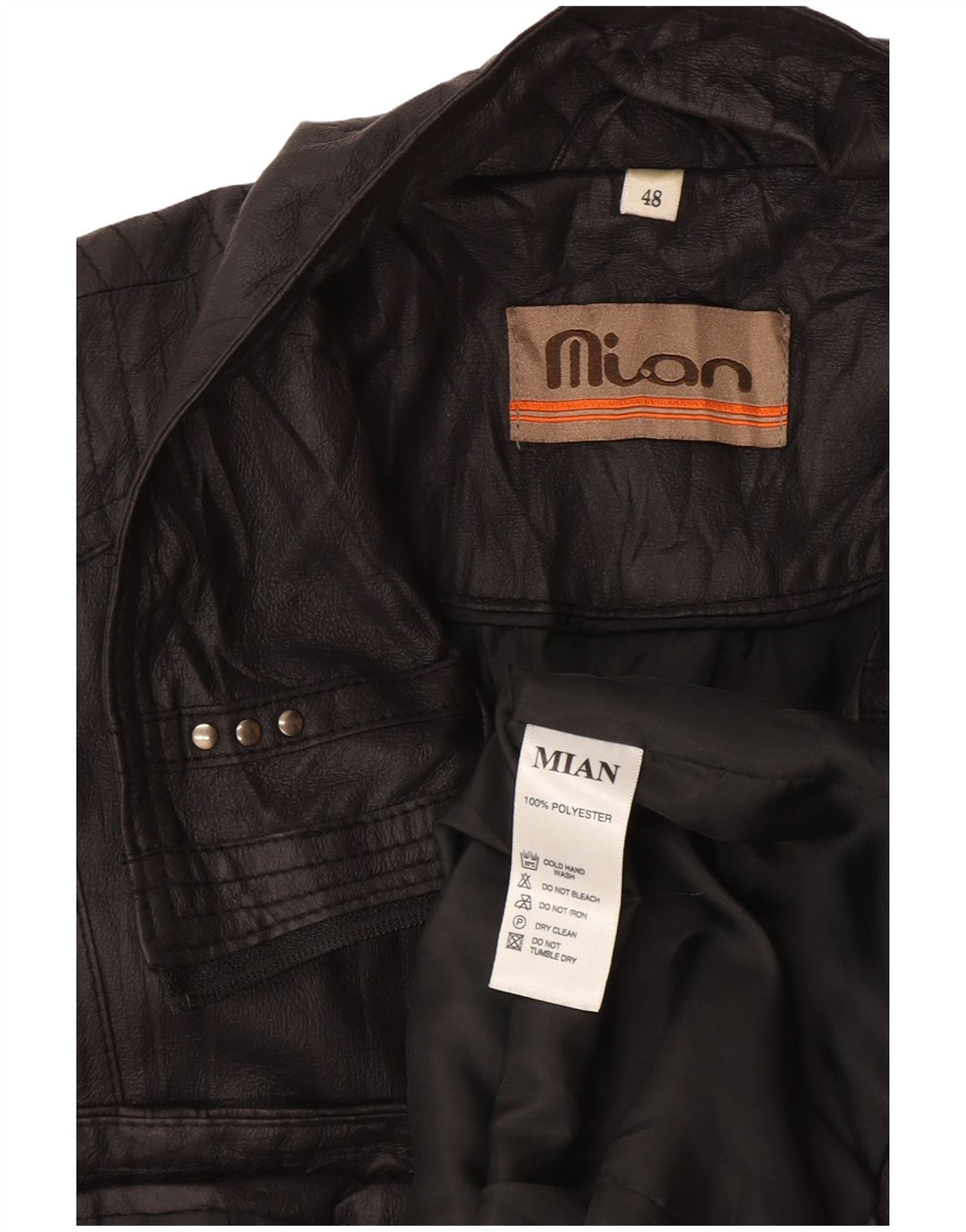 Vintage Herre imiteret læderjakke IT 48 Medium Sort Polyester