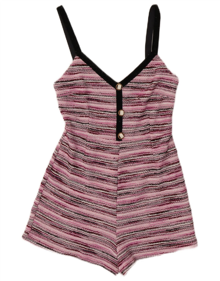 Zara Dame Ærmeløs Strik Playsuit UK 8 Lille Pink Stribet