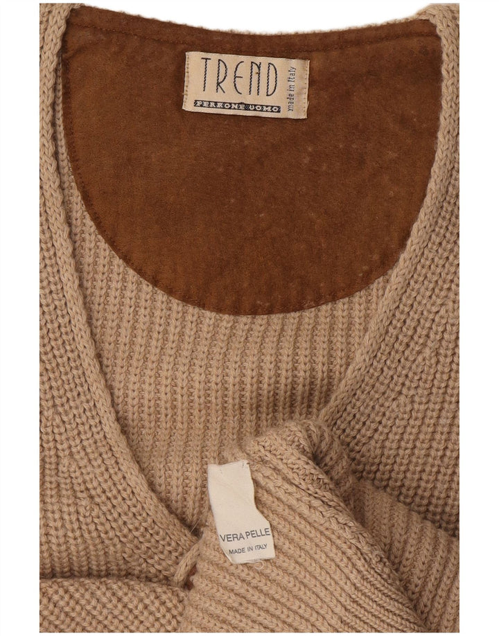 Ferrone Herre Ærmeløs Cardigan Sweater Stor Beige Uld
