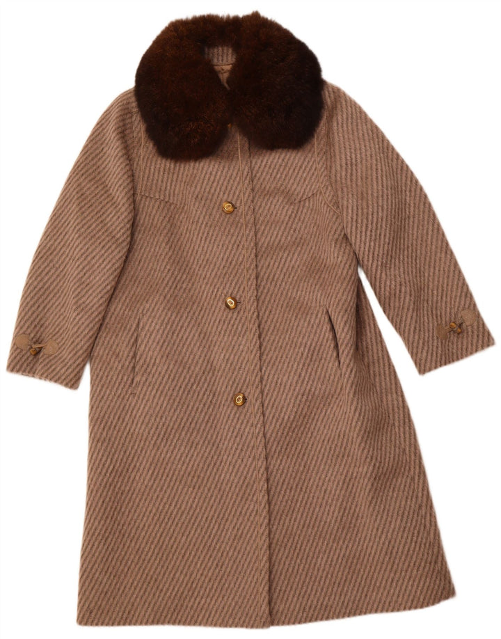 PELLICCERIA Dame Overfrakke UK 14 Stor Beige Stribet Ny Uld