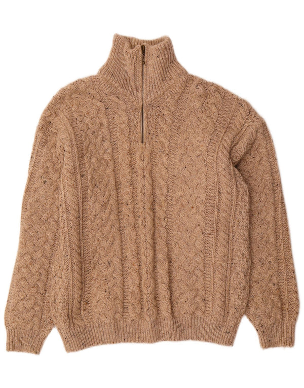 Carraig Donn Herre Loose Fit Zip Neck Jumper Sweater Small Beige Virgin Wool