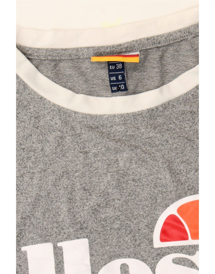 ELLESSE Womens Graphic T-Shirt Top UK 10 Small  Grey Flecked Polyester Vintage Ellesse and Second-Hand Ellesse from Messina Hembry 