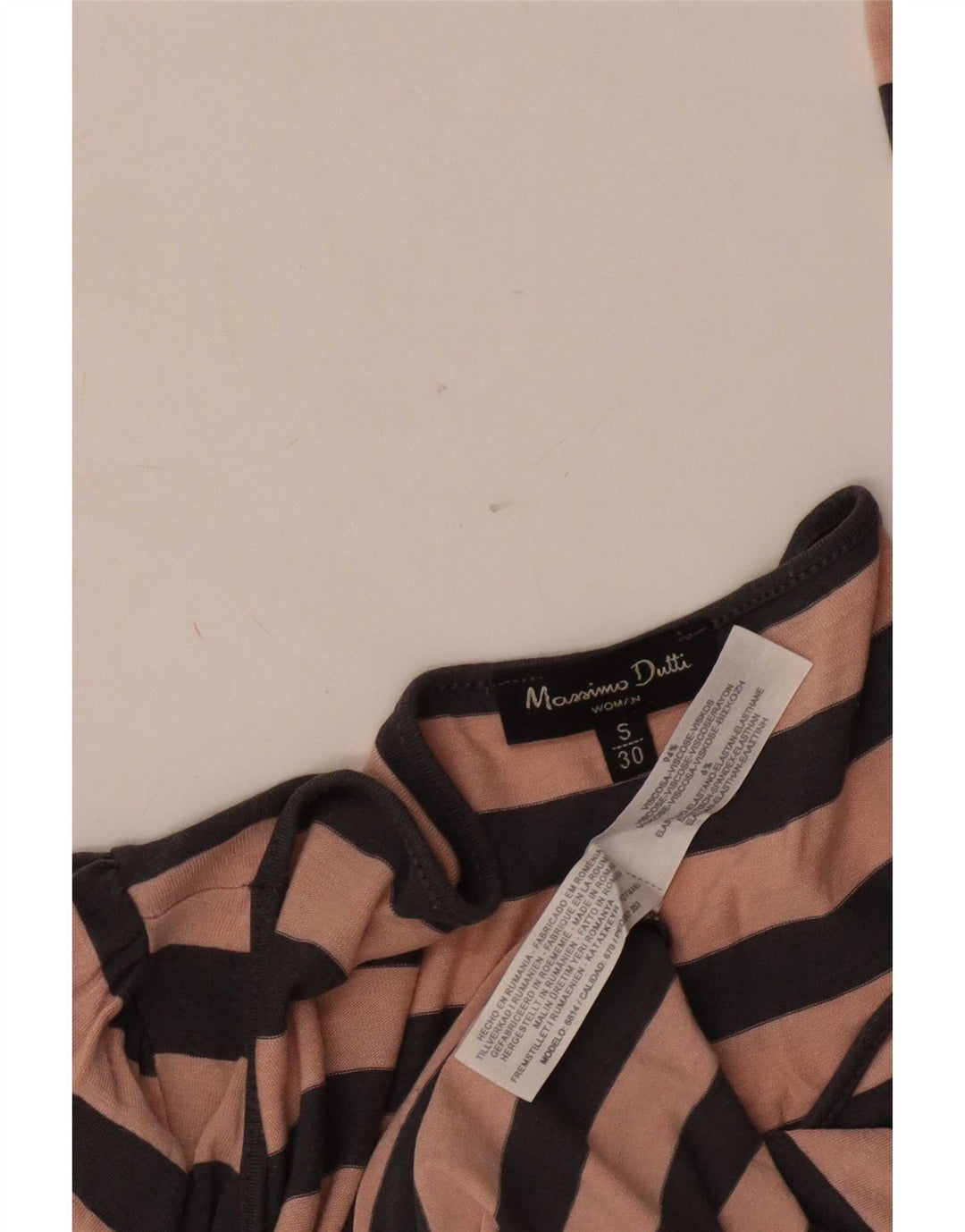 Massimo Dutti Dame Top Langærmet UK 10 Lille Pink Stribet Viscose
