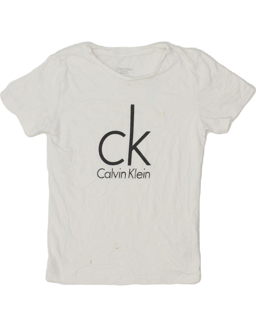 CALVIN KLEIN Boys Graphic T-Shirt Top 8-9 Years White Cotton Vintage Calvin Klein and Second-Hand Calvin Klein from Messina Hembry 