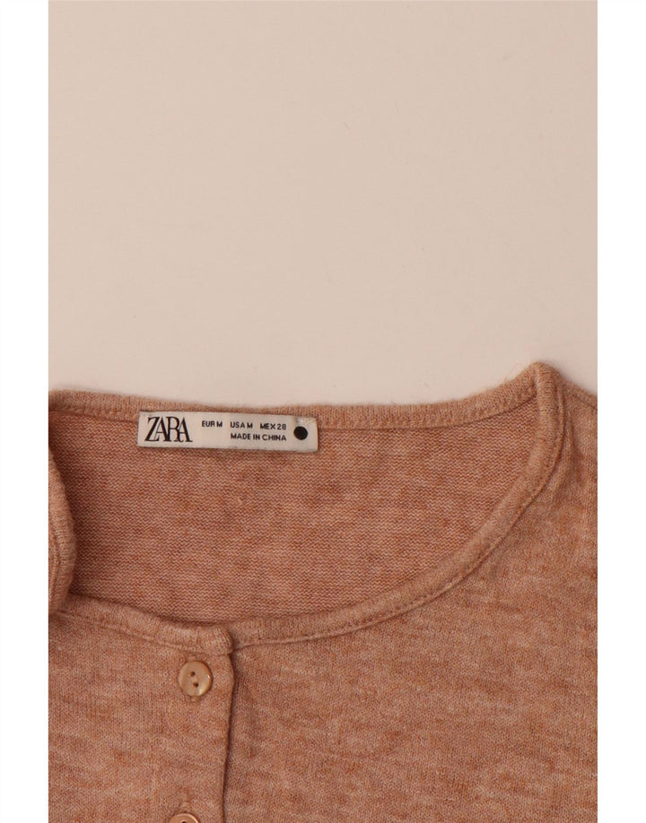 ZARA Womens Crop Cardigan Sweater UK 12 Medium Beige