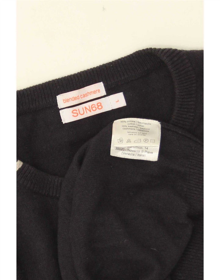 Sun68 Herre Crew Neck Jumper Sweater Stor sort bomuld