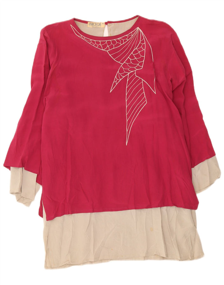 Vintage langærmet tunikakjole til kvinder IT 42 Medium Pink Colourblock
