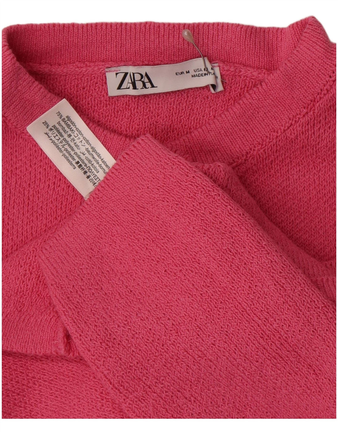 Zara Womens Crop Cardigan Sweater UK 12 Medium Pink Bomuld