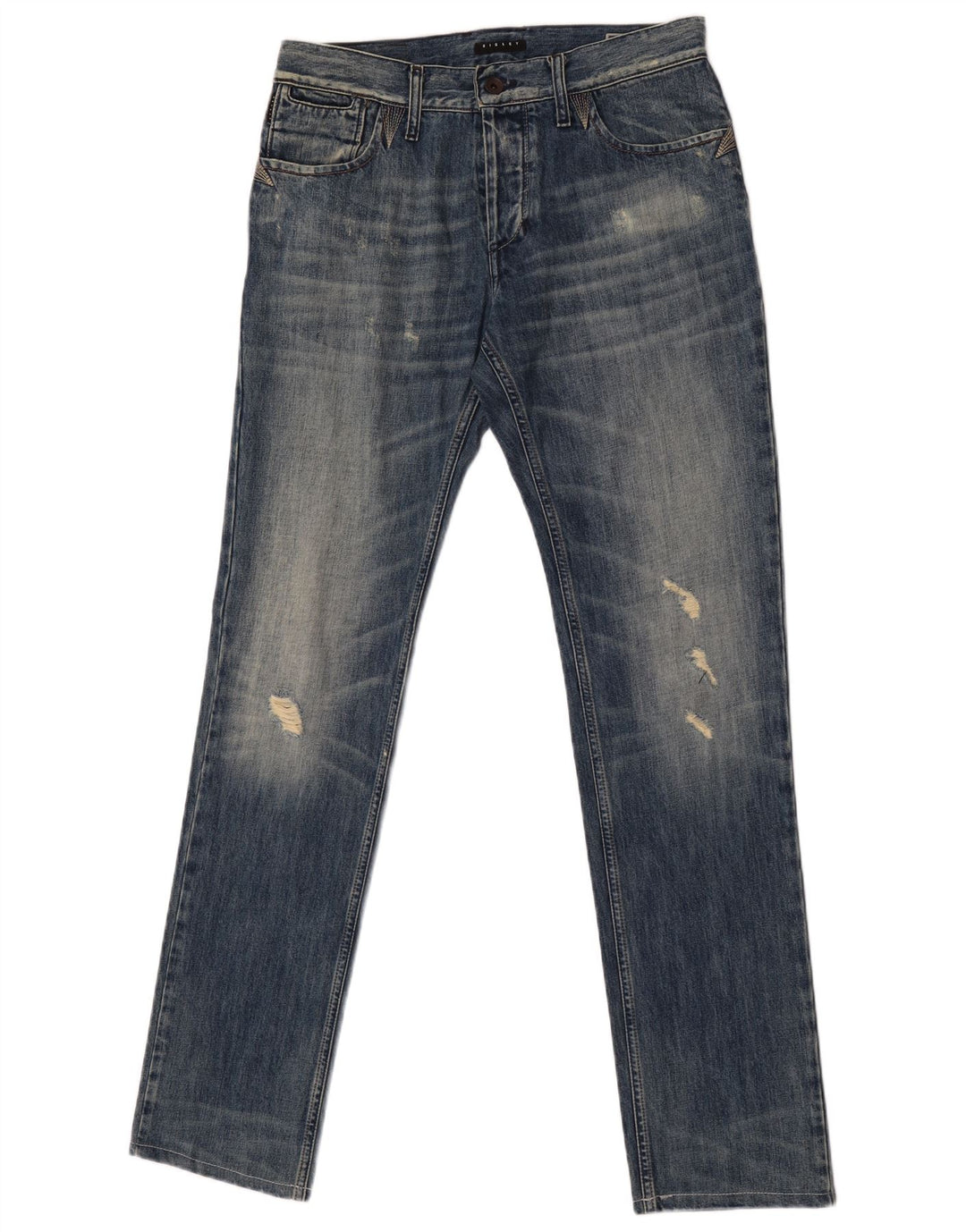 Sisley Mens Distressed Slim Jeans W31 L33 Blå Bomuld