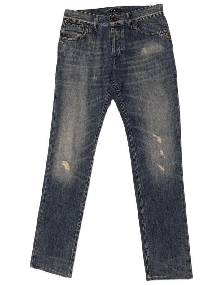 Sisley Mens Distressed Slim Jeans W31 L33 Blå Bomuld