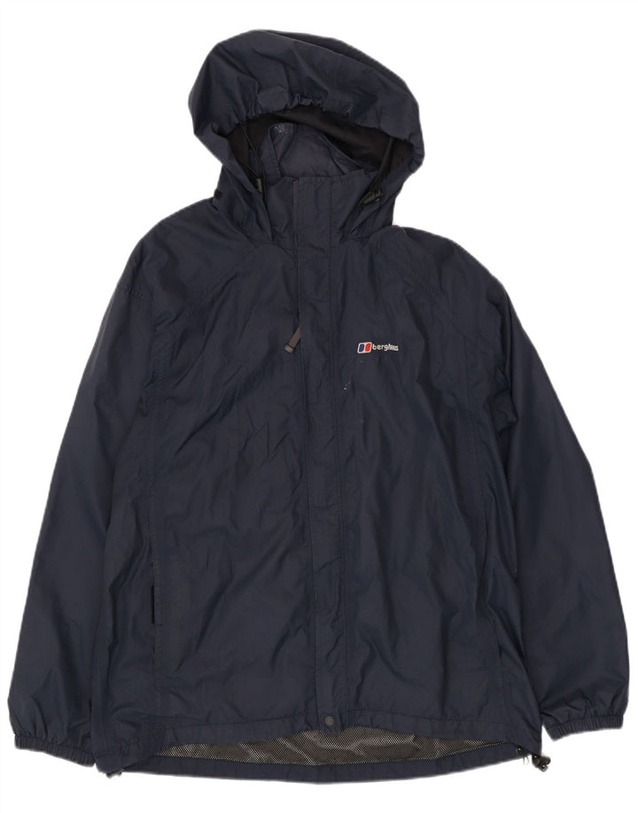 BERGHAUS Womens Hooded Rain Jacket UK 16 Large  Navy Blue Nylon