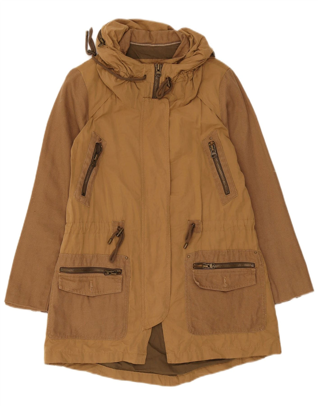 Zara Womens Parka Jacket UK 10 Small Brown Bomuld