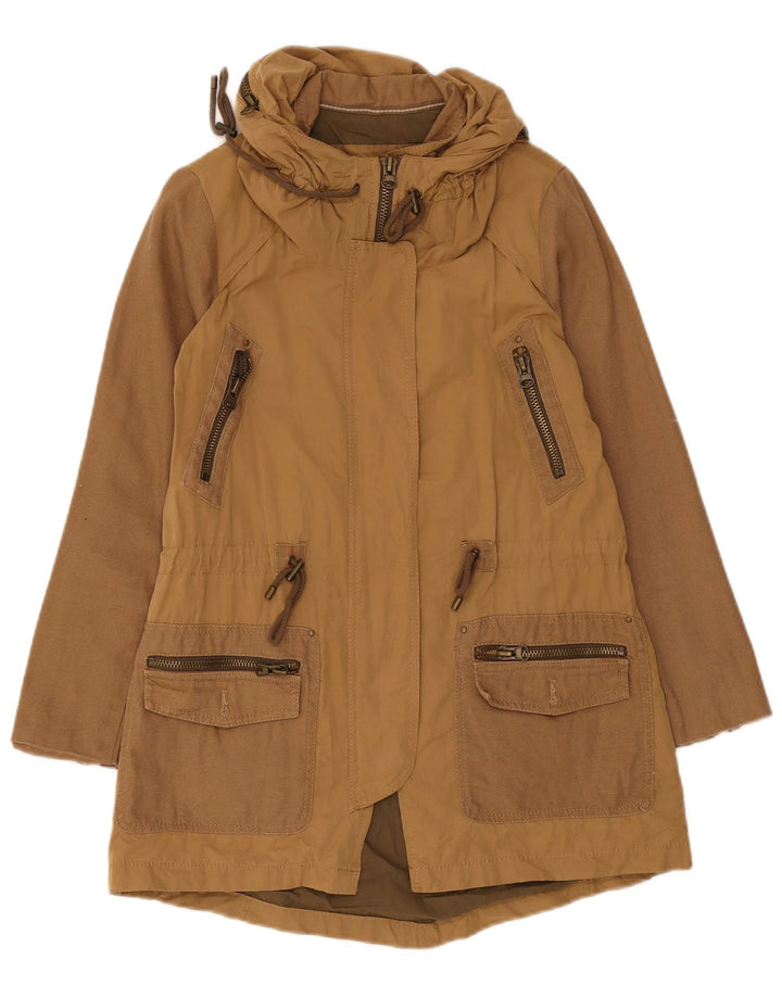Zara Womens Parka Jacket UK 10 Small Brown Bomuld